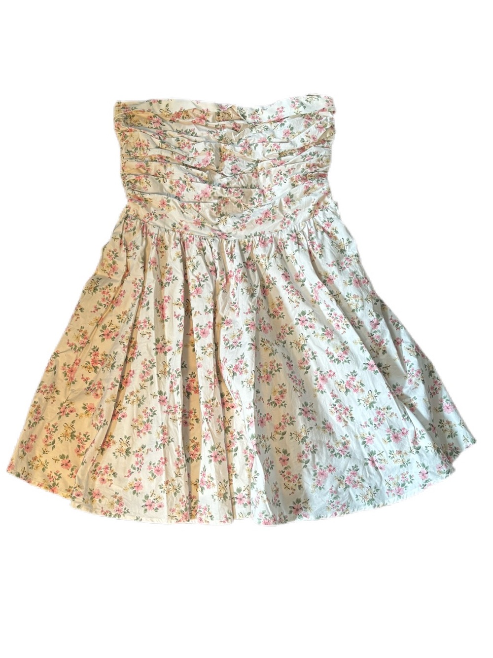 WAYF Floral Strapless Cottagecore Mini Dress Cream Pink Size Medium